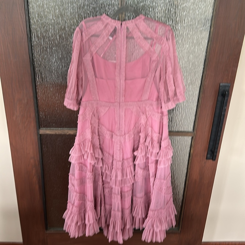 Mac Duggal Mauve Pink Lace-Trim Midi Dress - Picture 12 of 14